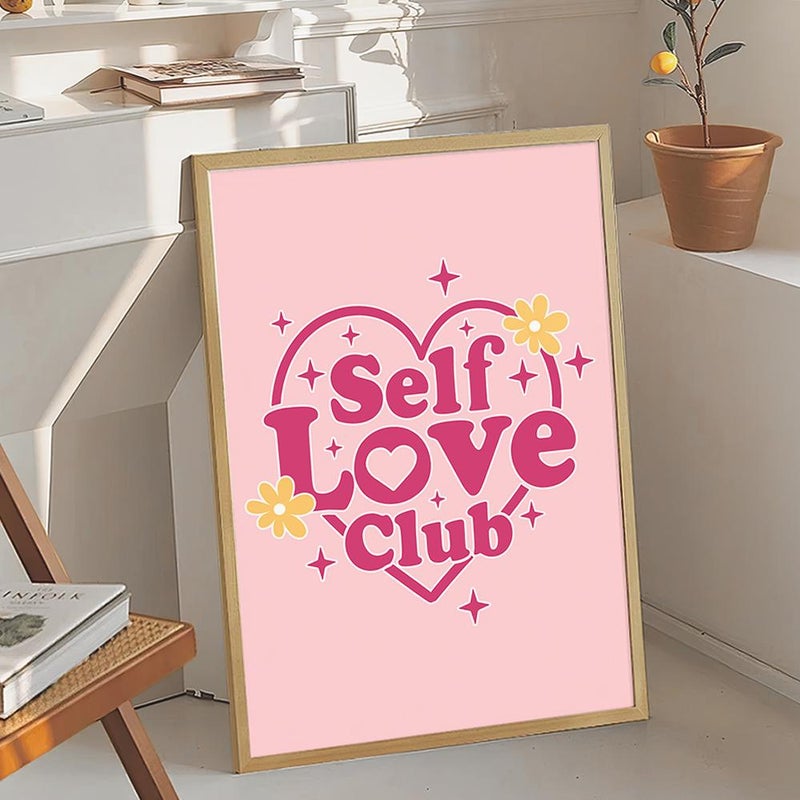 TNESSENTIAL Self Love Club Floral Quote Art Canvas Poster, Trendy Wall Art, Inspirational Aesthetic Decor, Retro Home Decor, Printed Gift - Image 4