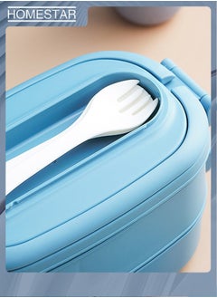 HOMESTAR 2-Layer PP Plastic Lunch Box Large Capacity Bento Box with 3-Grids for School Office Outdoor Blue  - Image 5