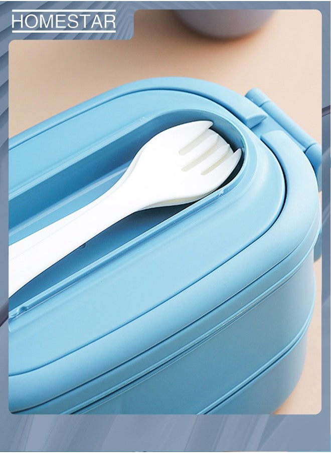 HOMESTAR - 2-Layer PP Plastic Lunch Box Large Capacity Bento Box with 3-Grids for School Office Outdoor Blue - Image 1