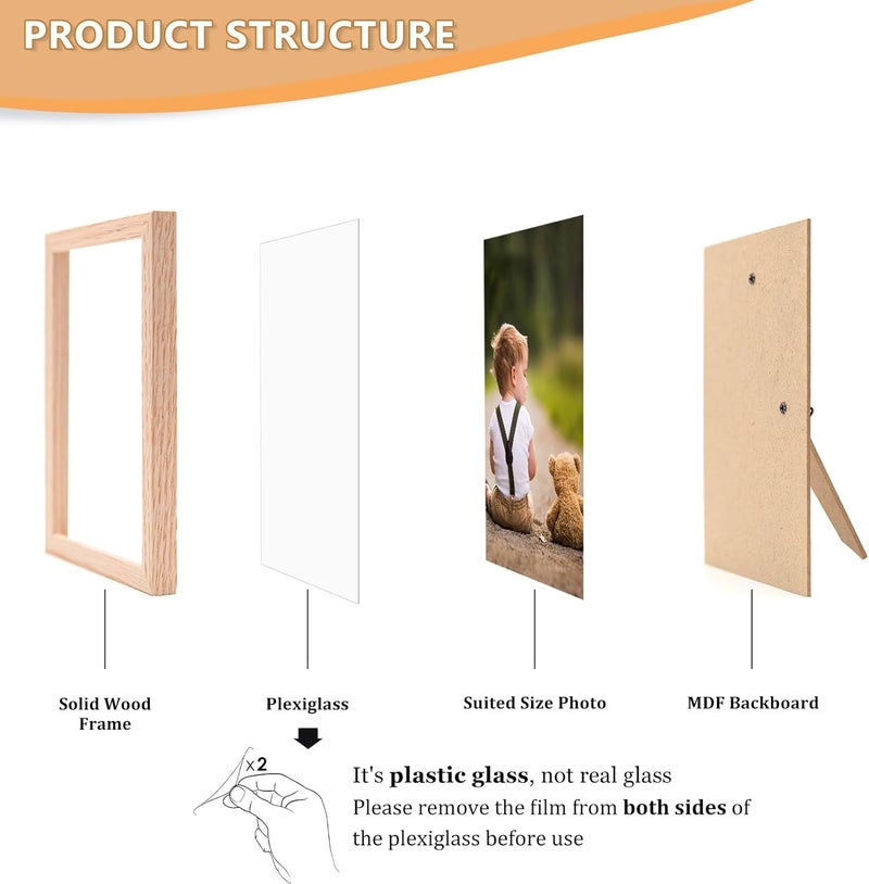 ATOBART إطار صور ATOBART 5x7، إطار صور من خشب البلوط مع زجاج بليكسيجلاس للعرض العمودي أو الأفقي على الطاولة أو الحائط للصور واللوحات والملصقات والأعمال الفنية، هدية عيد ميلاد وعيد الميلاد، مجموعة من 2 - Image 4