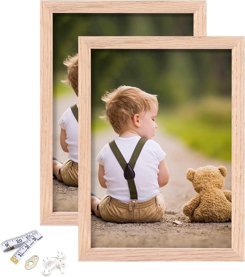 ATOBART إطار صور ATOBART 5x7، إطار صور من خشب البلوط مع زجاج بليكسيجلاس للعرض العمودي أو الأفقي على الطاولة أو الحائط للصور واللوحات والملصقات والأعمال الفنية، هدية عيد ميلاد وعيد الميلاد، مجموعة من 2 - Image 1