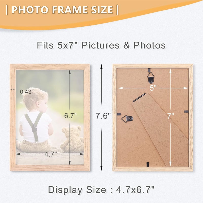 ATOBART إطار صور ATOBART 5x7، إطار صور من خشب البلوط مع زجاج بليكسيجلاس للعرض العمودي أو الأفقي على الطاولة أو الحائط للصور واللوحات والملصقات والأعمال الفنية، هدية عيد ميلاد وعيد الميلاد، مجموعة من 2 - Image 2