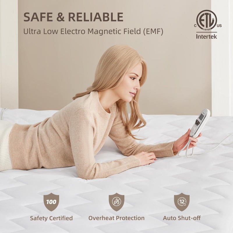 Bwarm Premium Multi-Zone Electric Heated Mattress Pad King Size, 78" x 80", Dual Controllers, 9 Heat Settings, 1-12 Hours Auto Off, Individual Body and Feet Settings, Machine Washable - Image 5