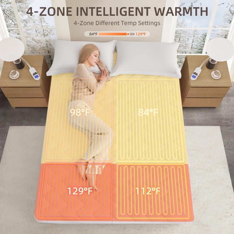 Bwarm Premium Multi-Zone Electric Heated Mattress Pad King Size, 78" x 80", Dual Controllers, 9 Heat Settings, 1-12 Hours Auto Off, Individual Body and Feet Settings, Machine Washable - Image 3