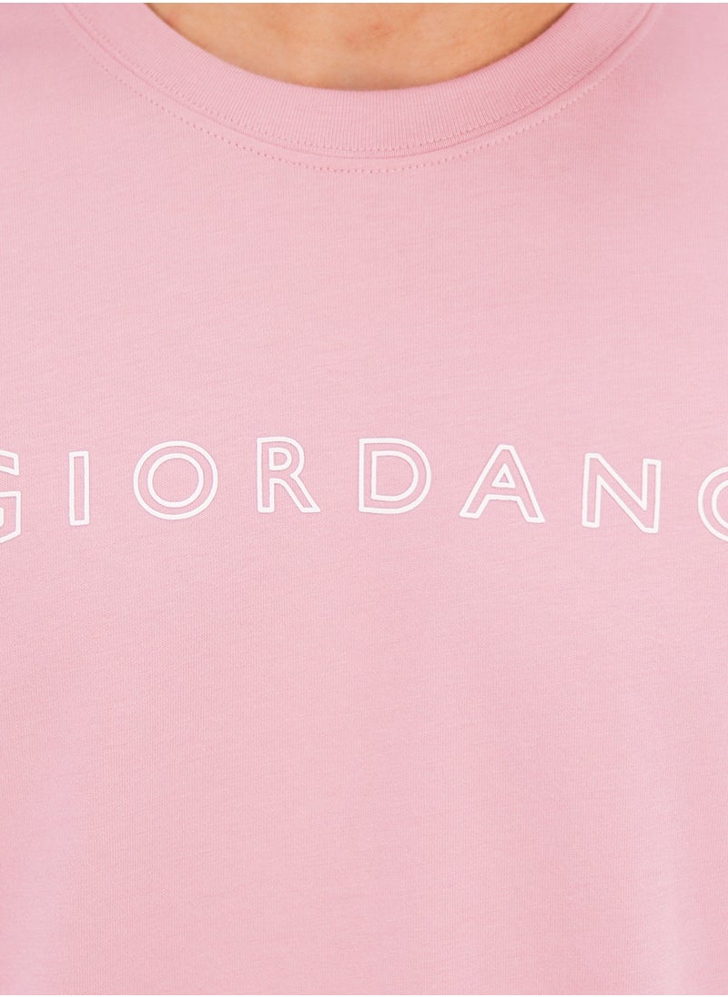 GIORDANO تي شيرت توقيع للرجال - وردي  - Image 5