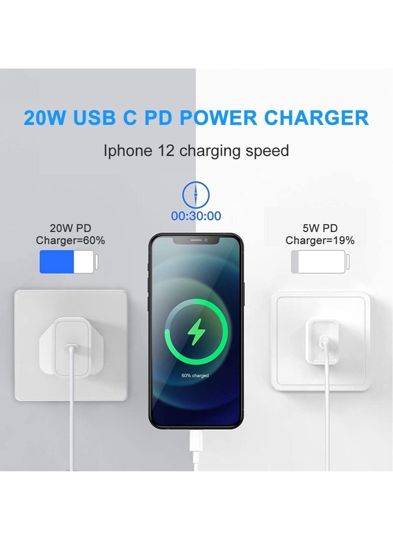 20W USB C Power Adapter Fast Charger with 4ft Cable Compatible with IPhone 13/13 Pro/ 12 Pro/12 Mini/ 11/11 Pro/XS/Max/XR/X/8 Plus