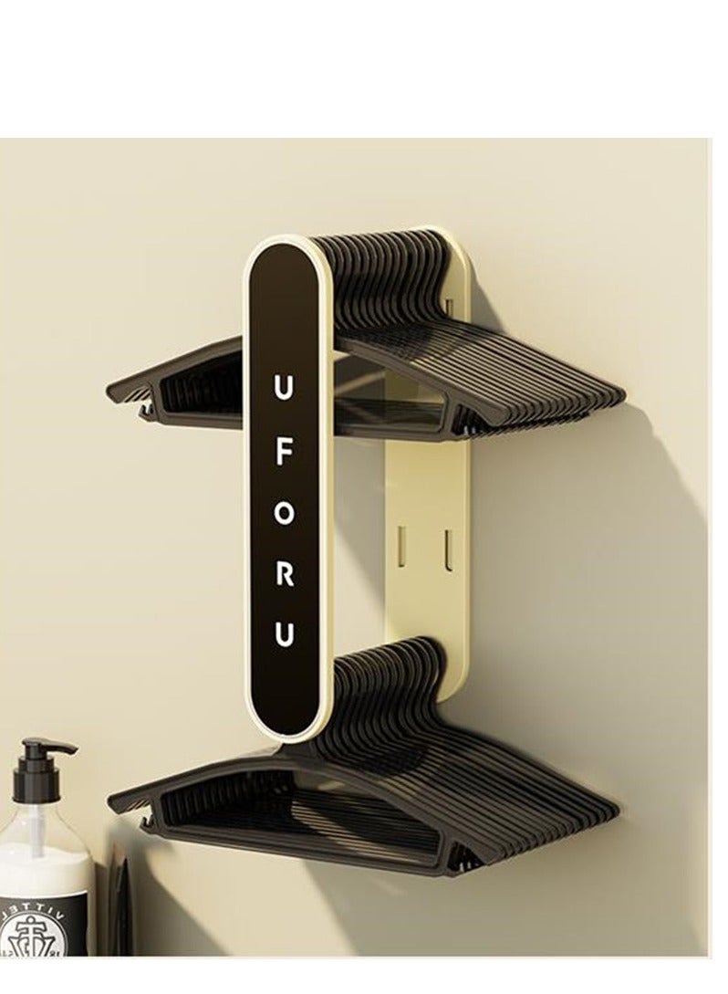 رف تخزين شماعات مثبت على الحائط قابل للتمدد، منظم حامل شماعات للغسالة، مكدس منظم للشماعات (أسود) - Image 1