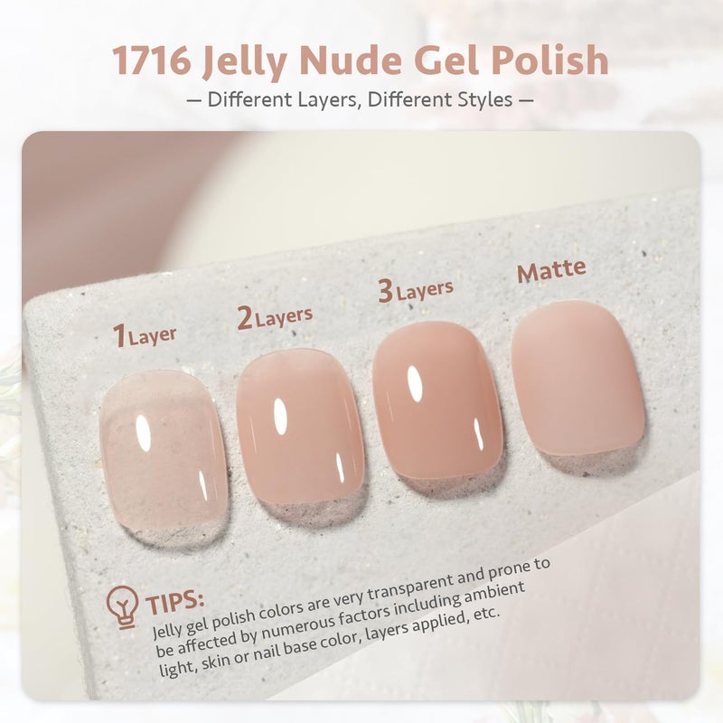 GAOY Jelly Nude Gel Nail Polish, 16ml Sheer Natural Translucent Gel Polish, UV Light Cure for Nail Art DIY, 1716 Neutral Nude - Image 2