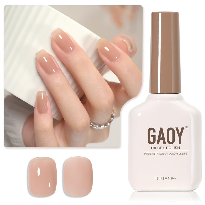 GAOY Jelly Nude Gel Nail Polish, 16ml Sheer Natural Translucent Gel Polish, UV Light Cure for Nail Art DIY, 1716 Neutral Nude - Image 1