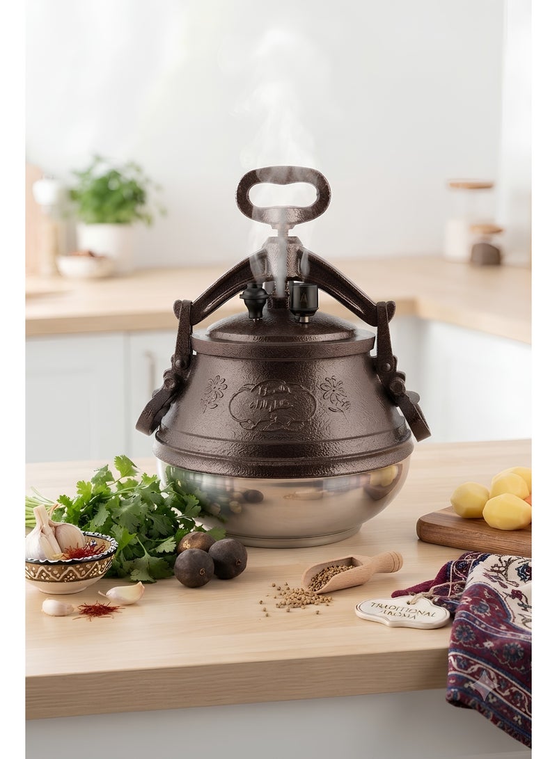 Traditional Afghan Pressure Cooker - Available in 8L, 10L, 12L & 15L - Aluminum Body with Dual Safety Valve Lid - Image 3