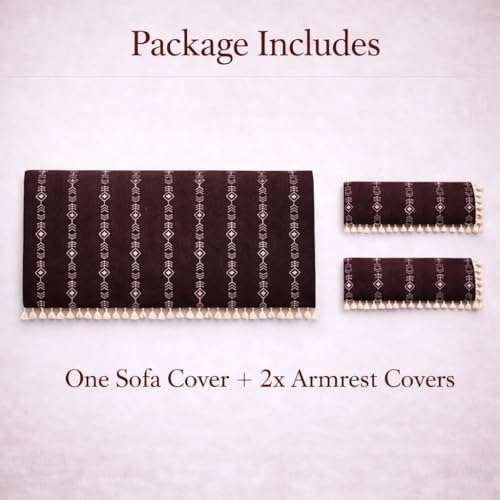 STITCHNEST Chenille Printed Sofa Cover 1 Seater with 2 Hand Rest Covers – Washable Brown Sofa Cover with Tassels – Durable Premium Fabric – Stylish Sofa Protector for Living Room & Furniture Decor - Image 2