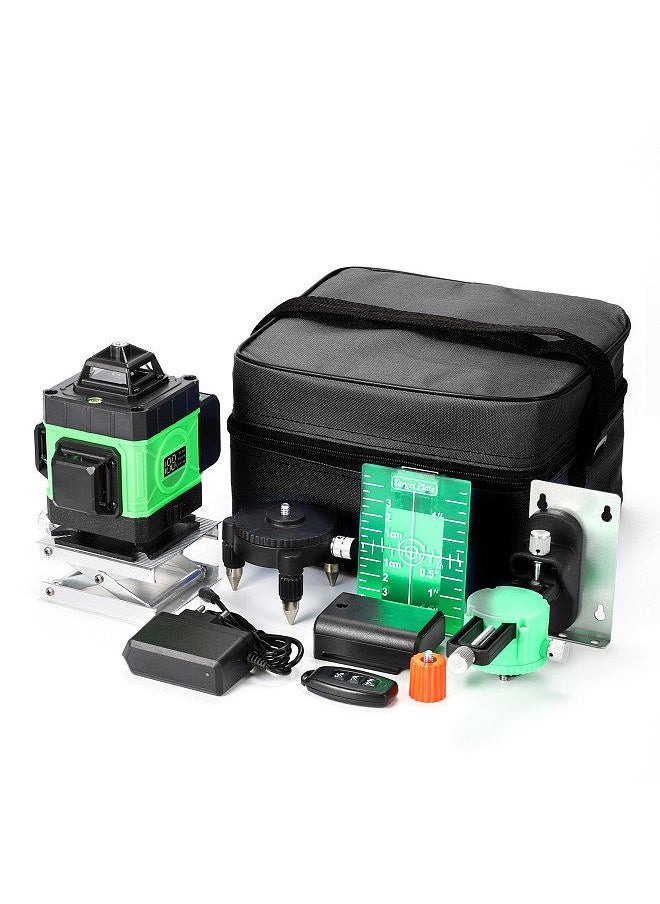 16 Lines Laser Level, 4x360° 4D Green Beam Cross Line Laser Level Self Leveling Tool with 2 Rechargeable Batteries, 360° Horizontal and Vertical Line with Wall Bracket/Remote Controller