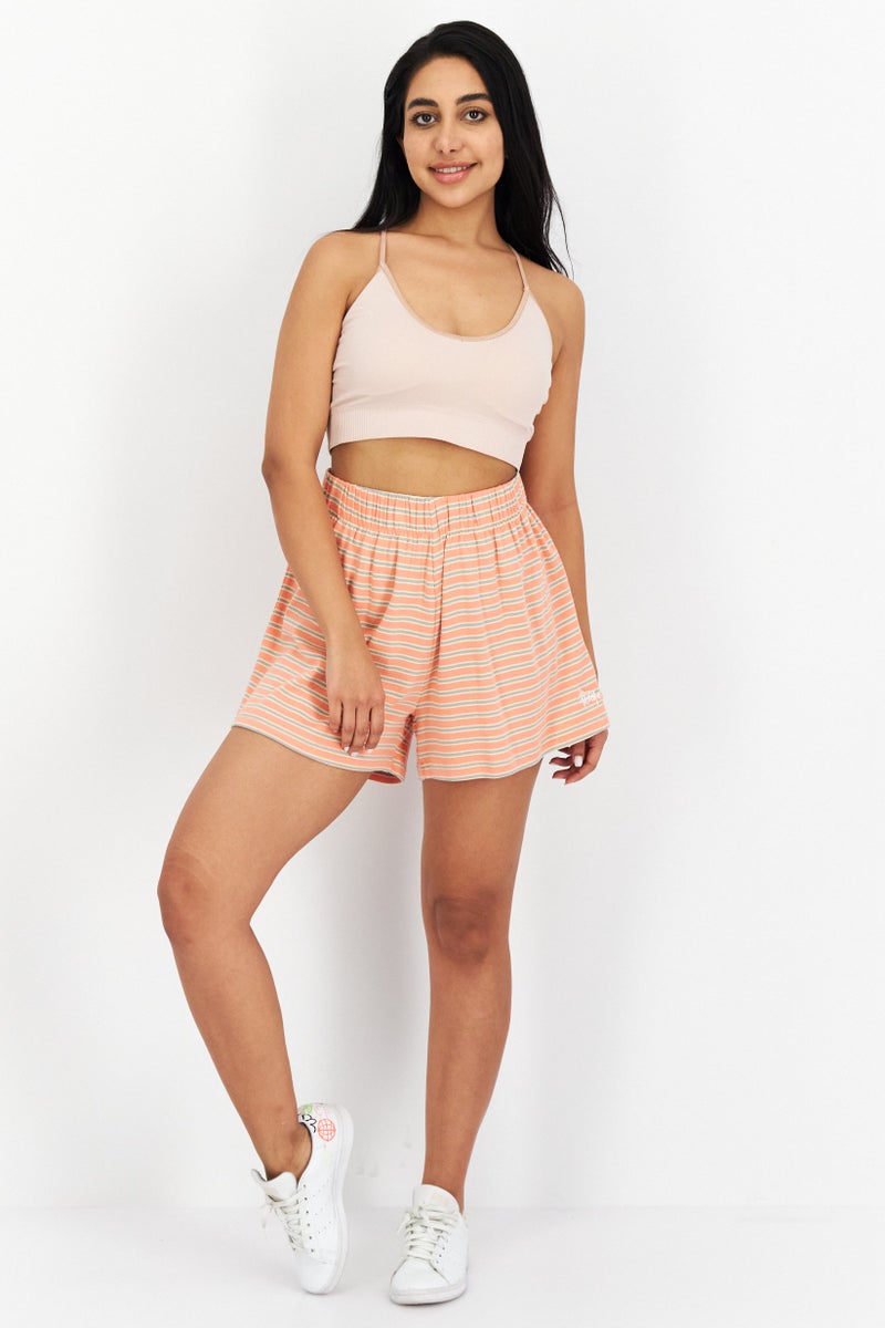 stussy Women Stripe Pull-On Basic Shorts, Coral - Image 3