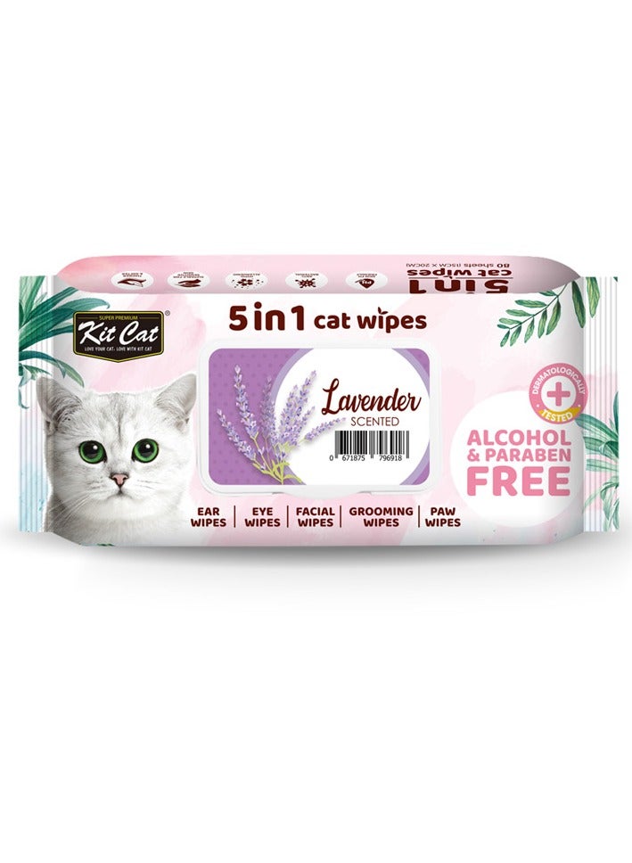كيت كات 5 في 1 مناديل مبللة للقطط برائحة اللافندر - Image 1
