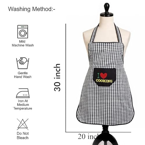 JMi Cotton Checkered Design Waterproof Apron with Multipurpose Front Large Embroidered Pocket Pack of 2 (RED & Black) - Image 4