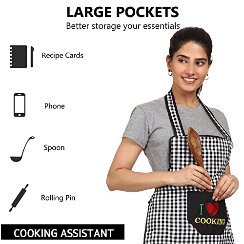 JMi Cotton Checkered Design Waterproof Apron with Multipurpose Front Large Embroidered Pocket Pack of 2 (RED & Black) - Image 2