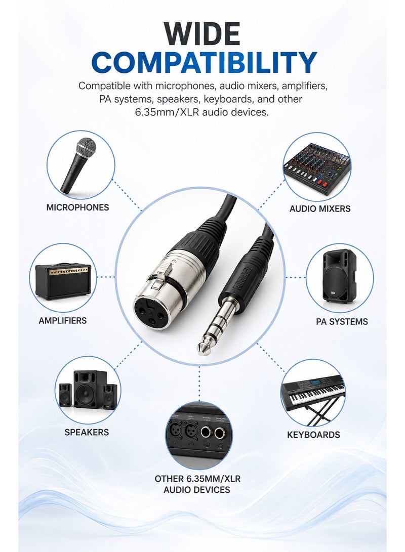 Audio cable from female XLR connector to male 6.5 mm 1.5 Meter  connector for connecting microphones and high-quality audio equipment. - Image 3
