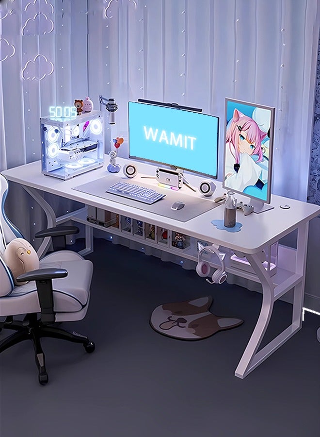 WAMIT Ergonomic Large Gaming Desk, Computer Desk, C-Shaped Gaming Table, Home Office Small Desk PC Gaming Workstation Home Office Desks, Space-saving, Easy to Assemble (White,140x60x75cm) - Image 1