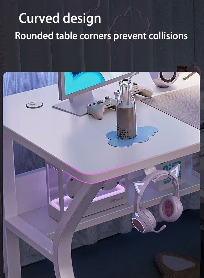 WAMIT Ergonomic Large Gaming Desk, Computer Desk, C-Shaped Gaming Table, Home Office Small Desk PC Gaming Workstation Home Office Desks, Space-saving, Easy to Assemble (White,140x60x75cm) - Image 4