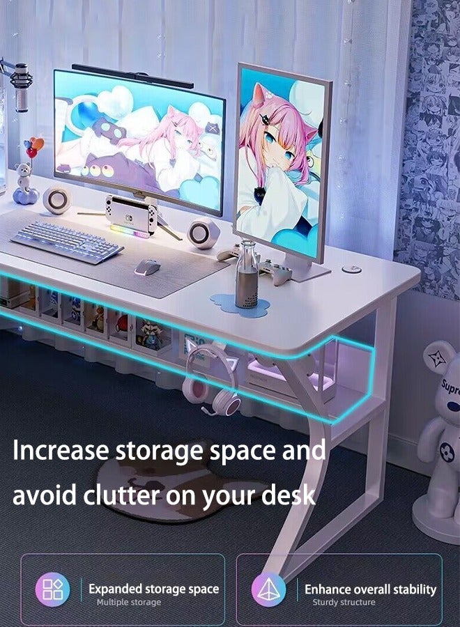 WAMIT Ergonomic Large Gaming Desk, Computer Desk, C-Shaped Gaming Table, Home Office Small Desk PC Gaming Workstation Home Office Desks, Space-saving, Easy to Assemble (White,140x60x75cm) - Image 3