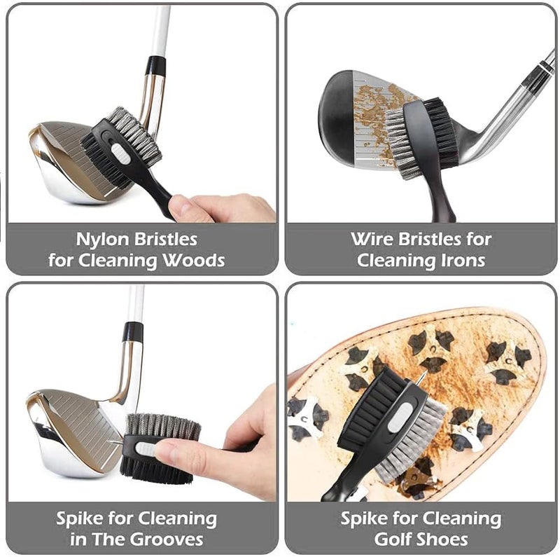 THIODOON 2 Pack Golf Club Brushes and Groove Cleaner 2 ft Retractable Zipline Carabiner Golf Brush Head with Retractable Spike Comfortable Grip Golf Club Cleaner - Image 4