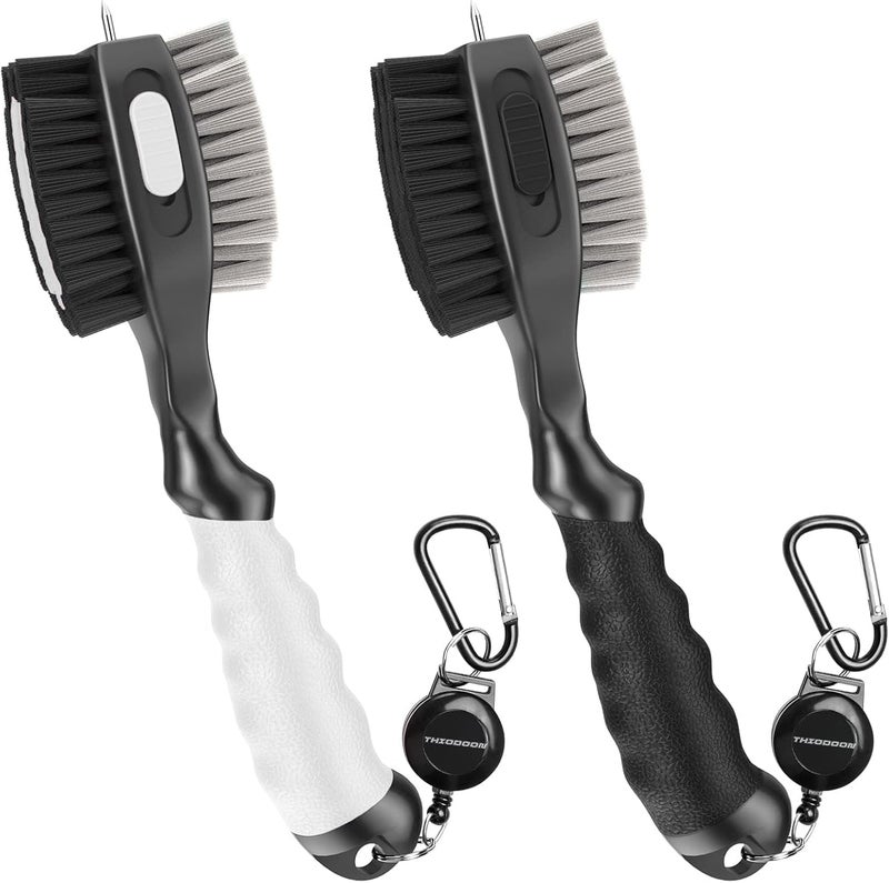 THIODOON 2 Pack Golf Club Brushes and Groove Cleaner 2 ft Retractable Zipline Carabiner Golf Brush Head with Retractable Spike Comfortable Grip Golf Club Cleaner - Image 1