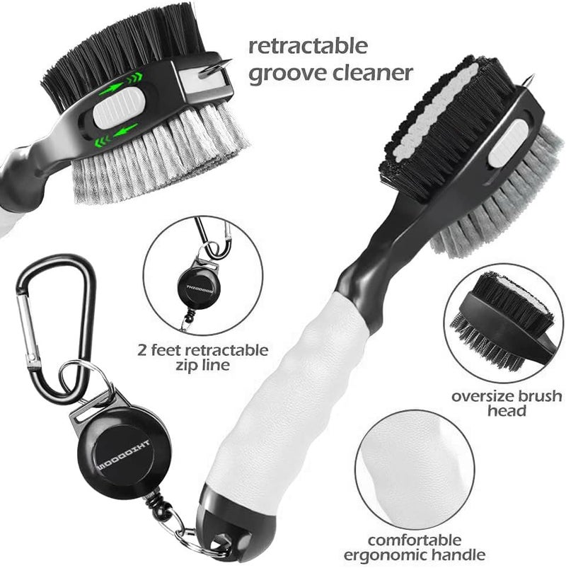 THIODOON 2 Pack Golf Club Brushes and Groove Cleaner 2 ft Retractable Zipline Carabiner Golf Brush Head with Retractable Spike Comfortable Grip Golf Club Cleaner - Image 3