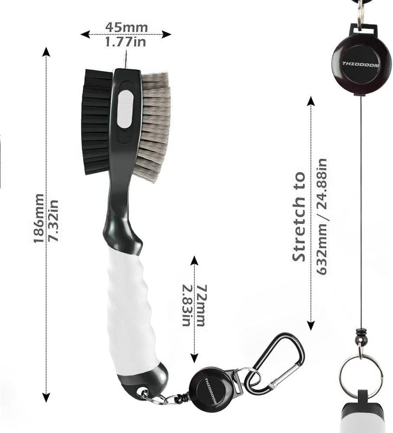 THIODOON 2 Pack Golf Club Brushes and Groove Cleaner 2 ft Retractable Zipline Carabiner Golf Brush Head with Retractable Spike Comfortable Grip Golf Club Cleaner - Image 2