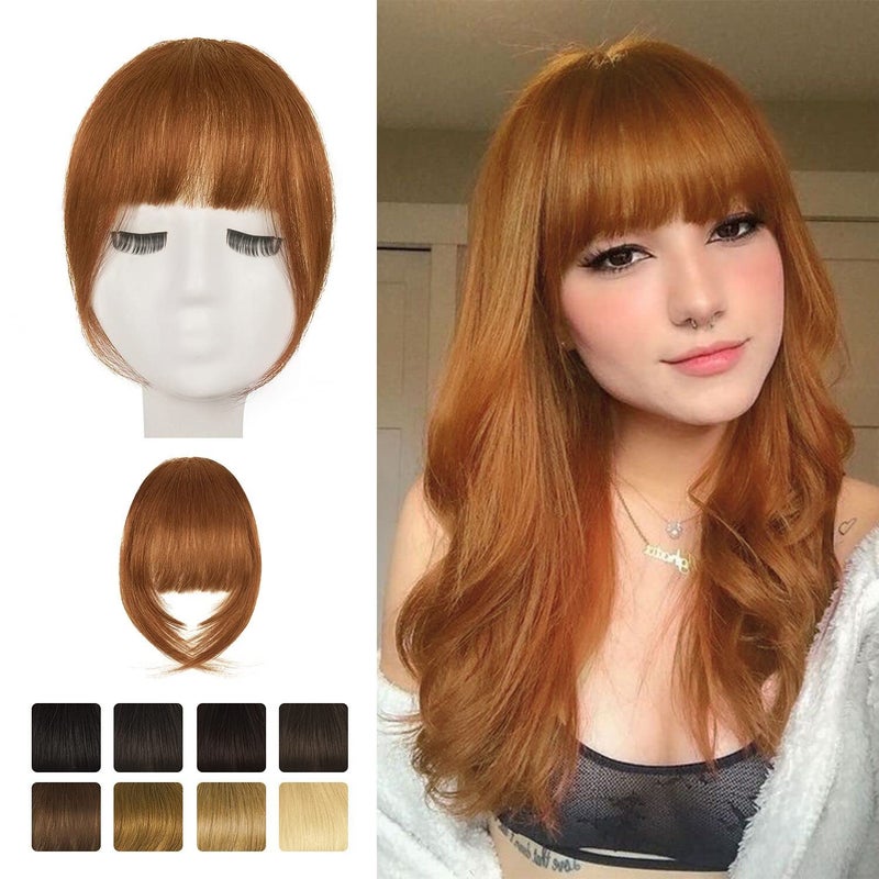 BARSDAR Real Human Hair Clip in Bangs  100 Human Hair Clip in Bangs for Women  Auburn French Bangs Extensions Fringe with Temples Dyeable Real Hair Bangs Hairpieces  Medium Auburn