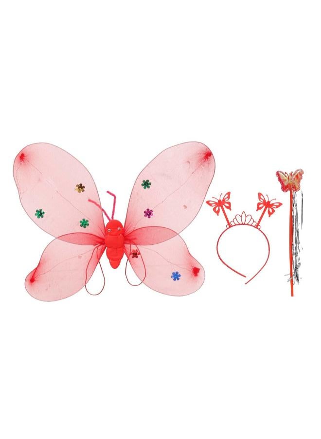 Butterfly Wings for Girls Back with Wand and Bow Headband Light Up Bright Colors - Red 