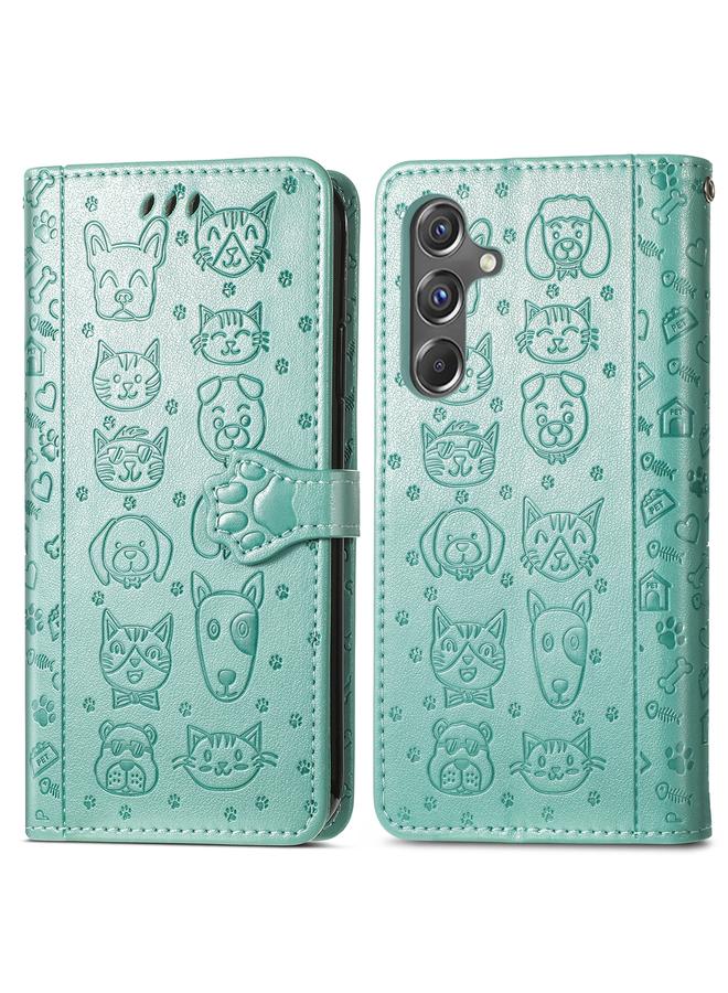 S-TOP Case For Samsung Galaxy A15 Cat and Dog Embossed Leather Phone Case - Image 2