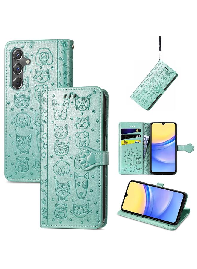 S-TOP Case For Samsung Galaxy A15 Cat and Dog Embossed Leather Phone Case - Image 1