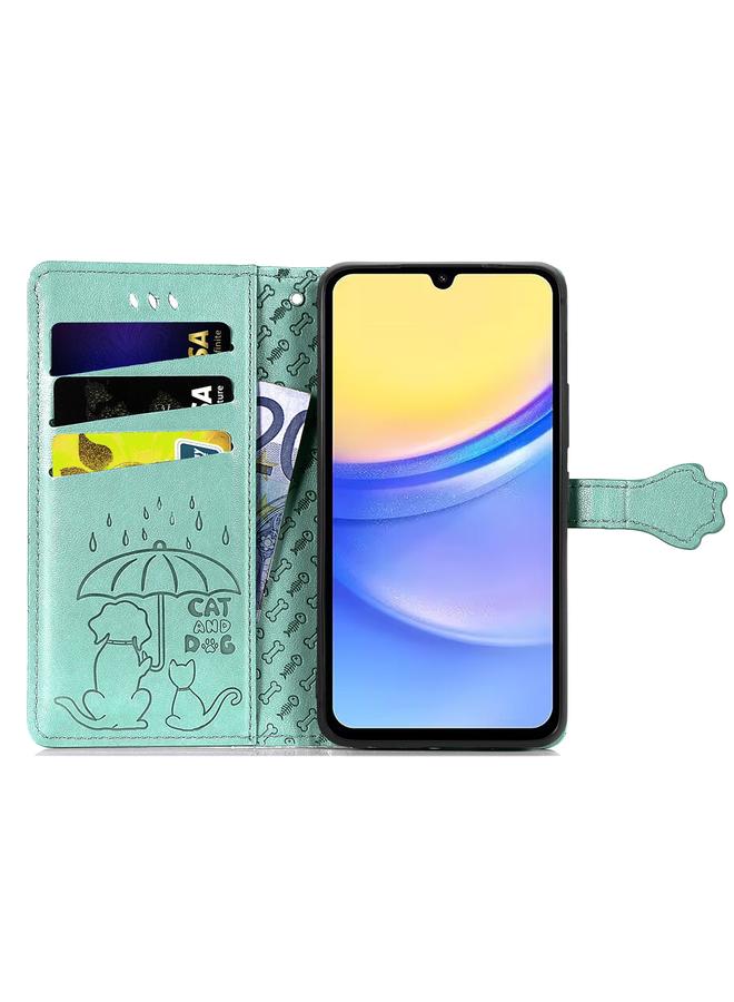 S-TOP Case For Samsung Galaxy A15 Cat and Dog Embossed Leather Phone Case - Image 3