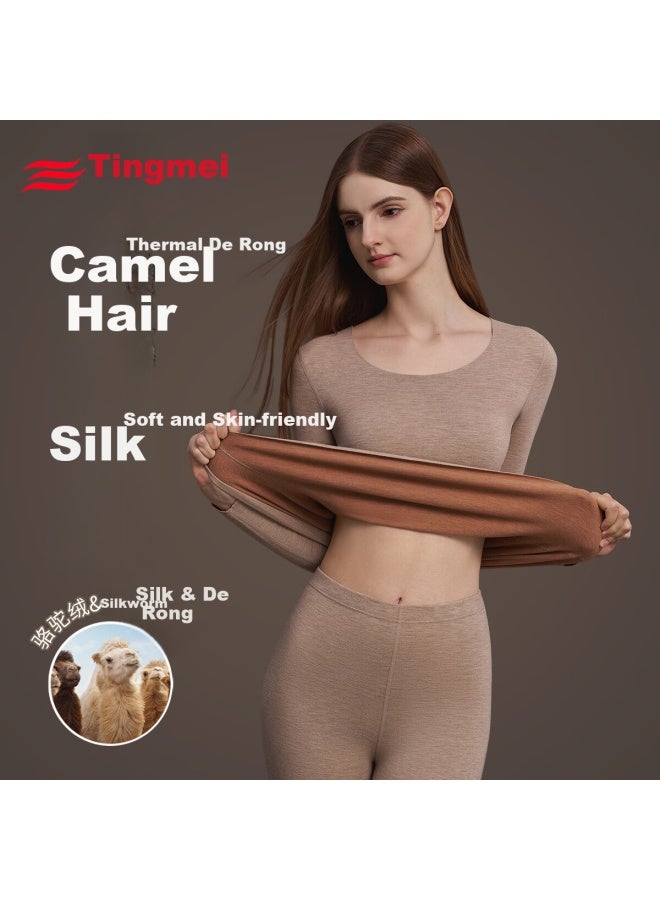 Gracewell Women's Thickened Camel Hair Thermal Underwear Set, Seamless Heat-retaining Slim Fit Top And Bottom, Autumn Winter Base Layer Pajamas - Image 2