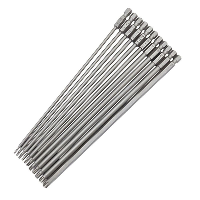 Saipe 11pcs 200mm Extra Long Torx Screwdriver Bit Set, Magnetic Head S2 Steel Star Screw Driver Drill Bits 1/4" Hex Shank Tamper Proof Security Bit Set (T6-T40) - Image 1