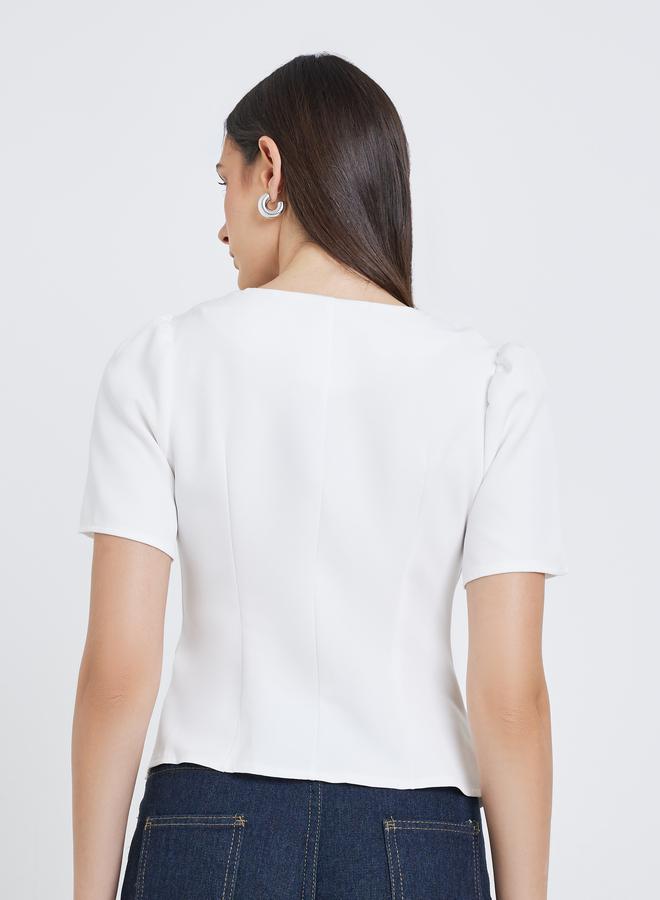Styli White Puff Sleeve Blouse - Image 4