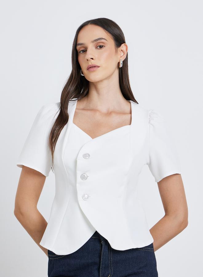 Styli White Puff Sleeve Blouse - Image 1