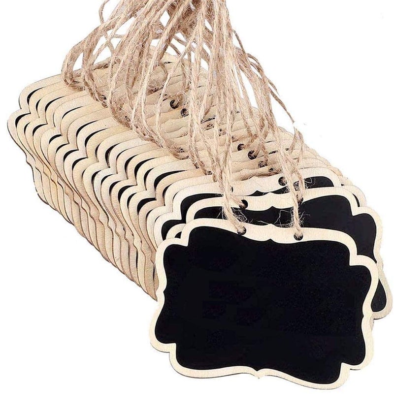 CVANU 25 Pcs Mini Chalkboards Signs Hanging Rectangle Chalkboards Double Sided Blackboard Message Board Hanging Signs for Weddings, Kids Crafts C-3 - Image 1