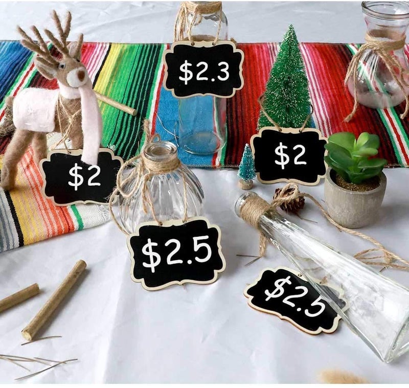 CVANU 25 Pcs Mini Chalkboards Signs Hanging Rectangle Chalkboards Double Sided Blackboard Message Board Hanging Signs for Weddings, Kids Crafts C-3 - Image 2