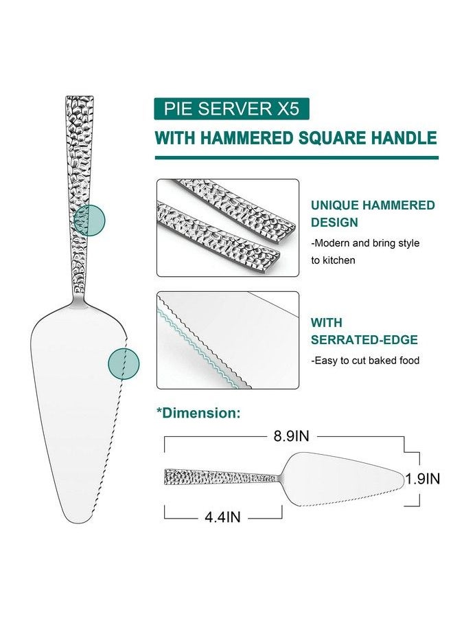 E-far - 5Piece Pie Server Efar Hammered Stainless Steel Cake Server Spatula For Cutting Pastry Cheese Pizza Serrated Edge With Square Handle Mirror Polished & Dishwasher Safe8.9 Inch - Image 1