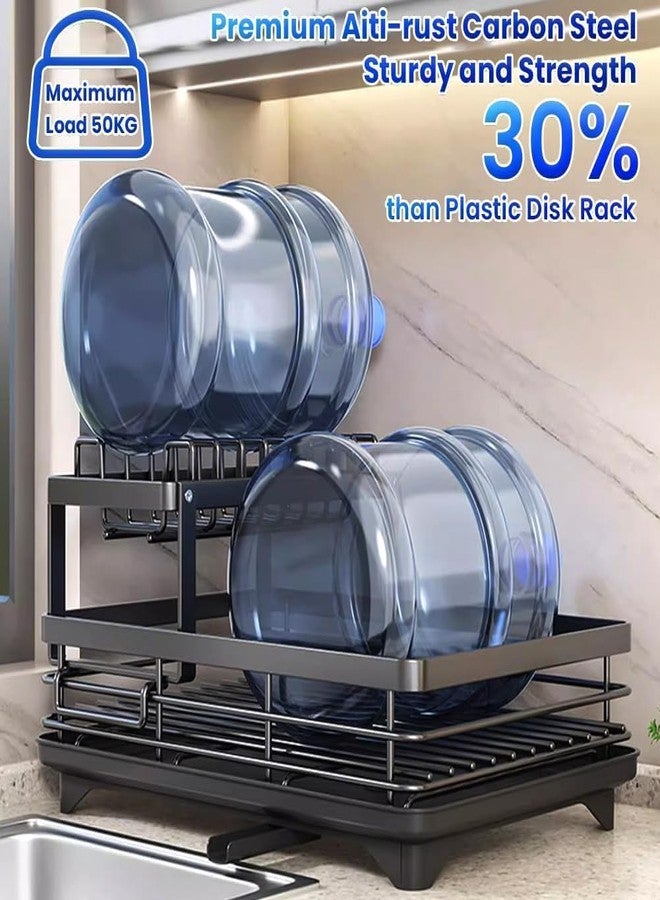 Arthasya Dish Drying Rack 2 Tier Dish Drainer Rack with Drip Tray and Drainer Mat, Stainless Steel Dish Rack with Utensil Holder, Draining Board for Kitchen Counter, Black - Image 3