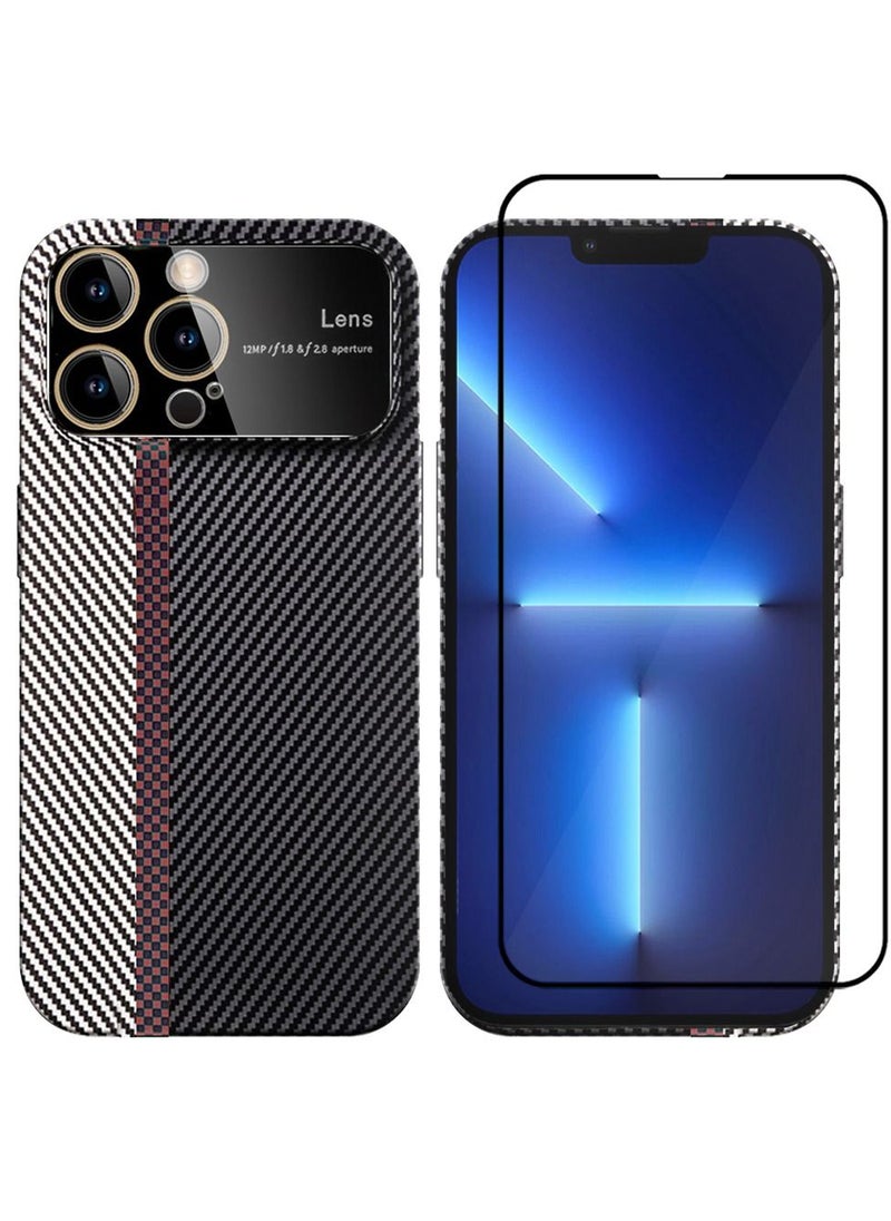 CATANES - 2 Packs Of iPhone 13 Pro Max Carbon Case Large Window Camera Protection and Screen Protector Unique Design Mixed Amazing Color Aramid Carbon Fiber Phone Case - Image 1