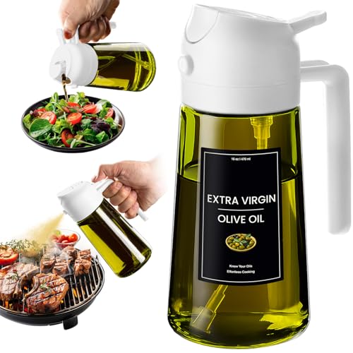 CXINYI - 16oz/470ml Olive Oil Dispenser for Kitchen with Stickers - 2 in 1 Olive Oil Sprayer for Cooking, Air Fryer, and Salad, White (Light-Proof Kitchen Gadget) - Image 1