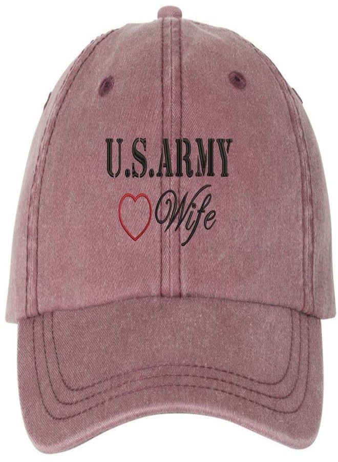 Army Universe US Army Wife Embroidered Hat Proud USA Military Veteran Soldier Unstructured Adjustable Baseball Cap, Maroon - Image 1