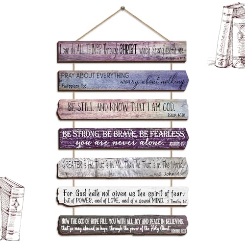 Yookeer Christian Fathers Day Wall Art Office Inspirational Wooden Bible Verses Bedroom Scripture Wall Art Meditation Inspirational Hanging Wood Sign for Living Room KitchenPurpleEnglish Style - Image 1