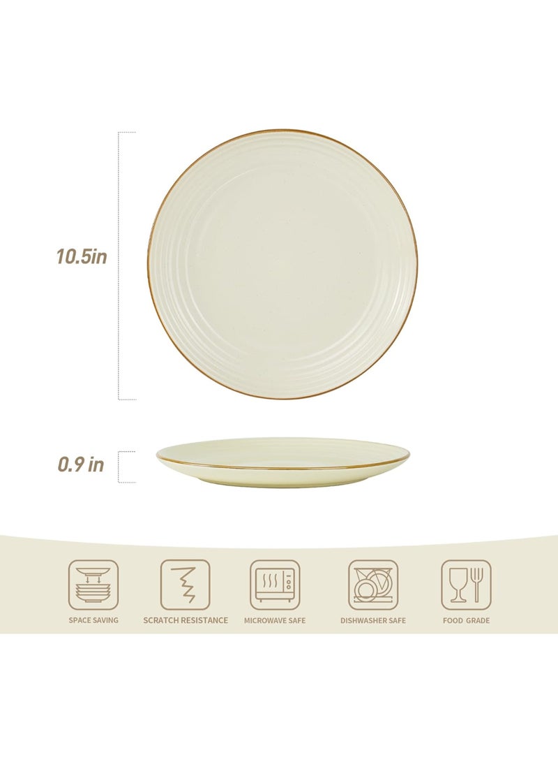 Famiware Jupiter 6 Piece Stoneware Dinner Plates in 10.25 inches, Scratch Resistant, Microwave & Dishwasher Safe, Vanilla White - Image 3