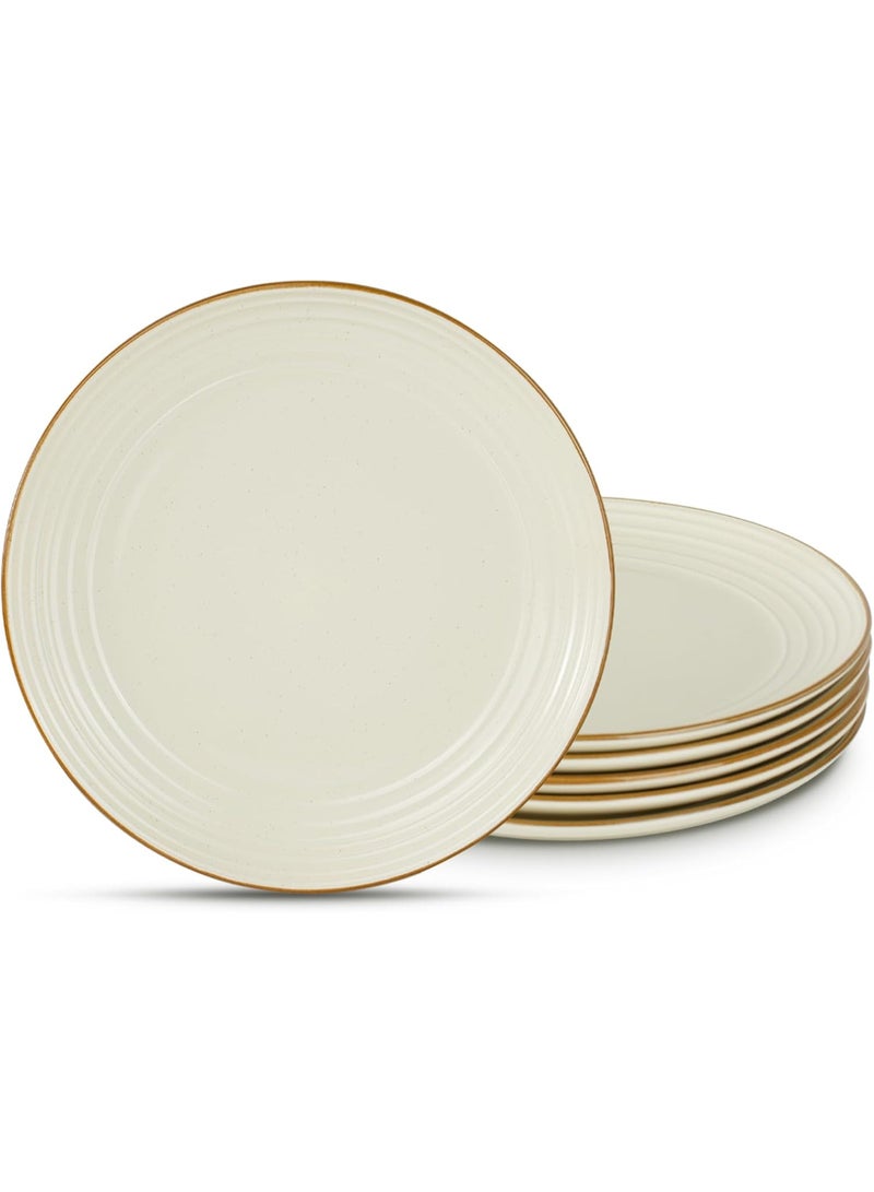 Famiware Jupiter 6 Piece Stoneware Dinner Plates in 10.25 inches, Scratch Resistant, Microwave & Dishwasher Safe, Vanilla White - Image 1