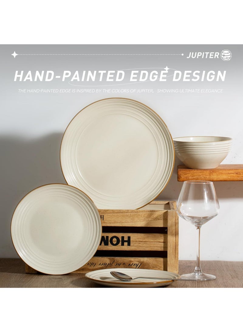 Famiware Jupiter 6 Piece Stoneware Dinner Plates in 10.25 inches, Scratch Resistant, Microwave & Dishwasher Safe, Vanilla White - Image 4