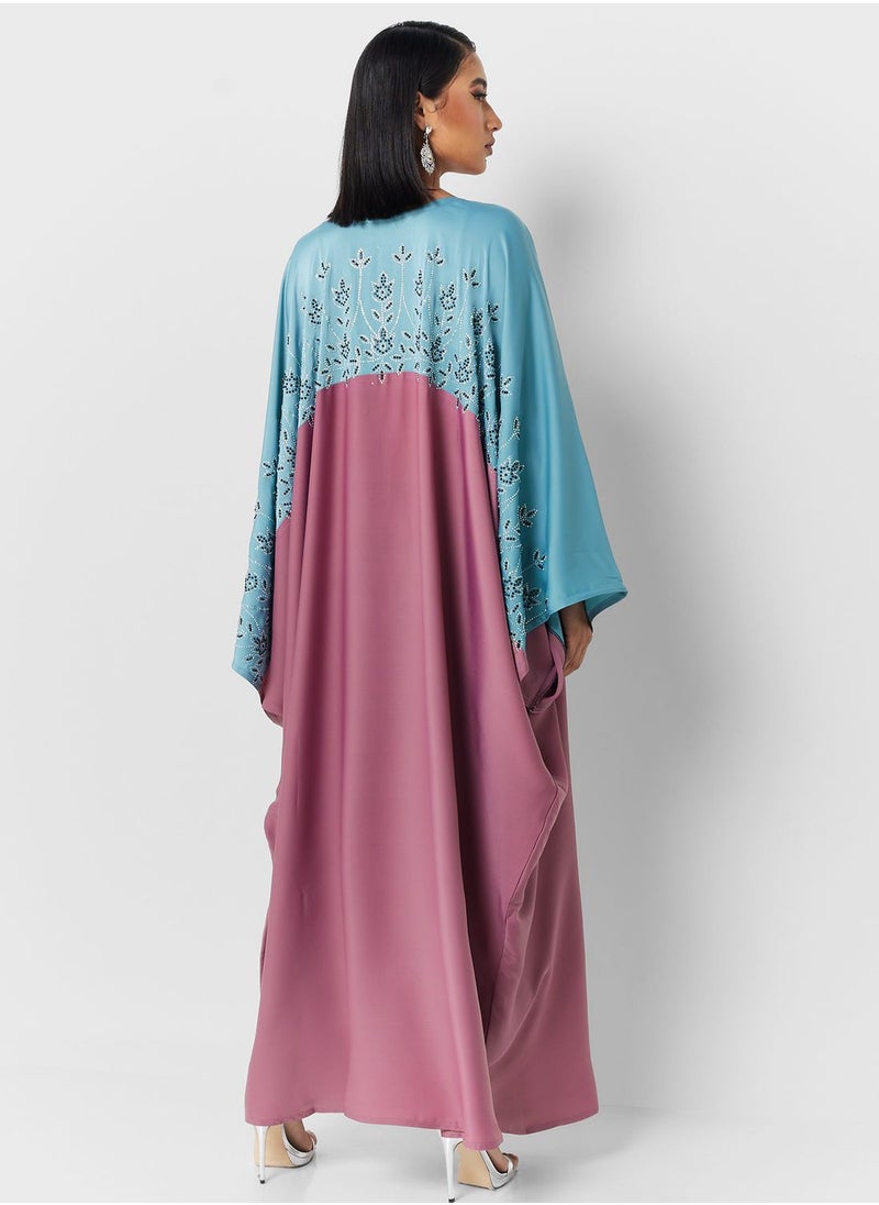 Khizana - Embellished Detail Colorblock Abaya - Image 1