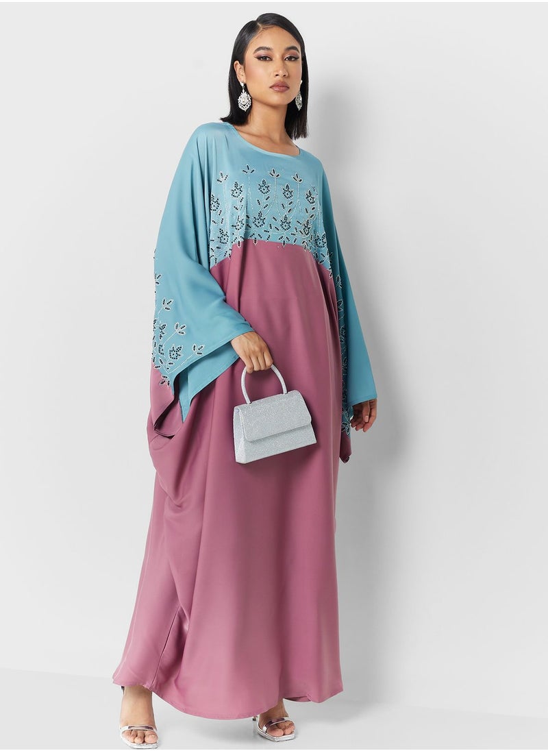 Khizana - Embellished Detail Colorblock Abaya - Image 1